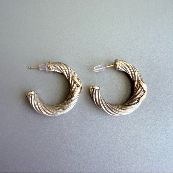 JEFFREY LEVIN 14k Gold & Sterling Silver Two-Tone X Hoop Twisted Cable E… - Picture 4 of 9